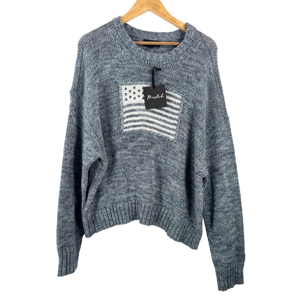 Marled American Flag Sweater XL Blue Egret Patriotic chunky knit preppy - Picture 2 of 9